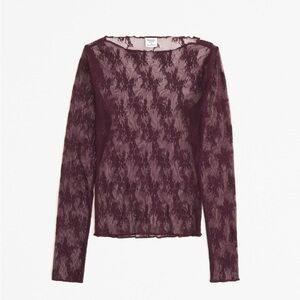 Abercrombie Long Sleeve Lace Slash Top Burgundy NWT